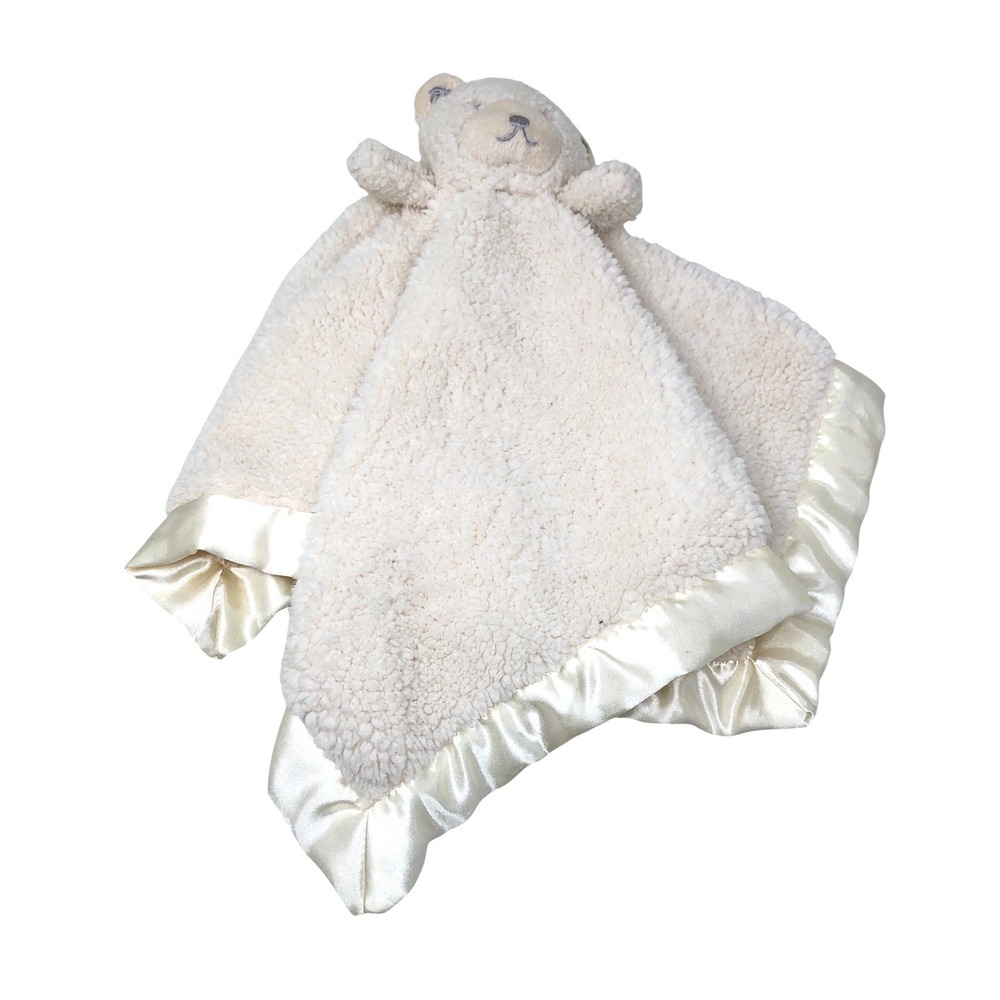 Katie Little for Kids Line Deluxe Security Blanket Cream Bear Satin Trim 17x17